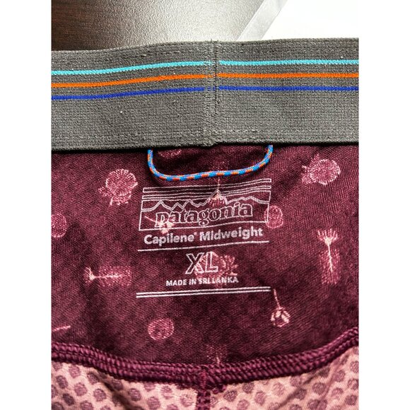 Patagonia Capilene Midweight Baselayer Bottoms Recycld Polyester Maroon Print XL - Picture 3 of 7